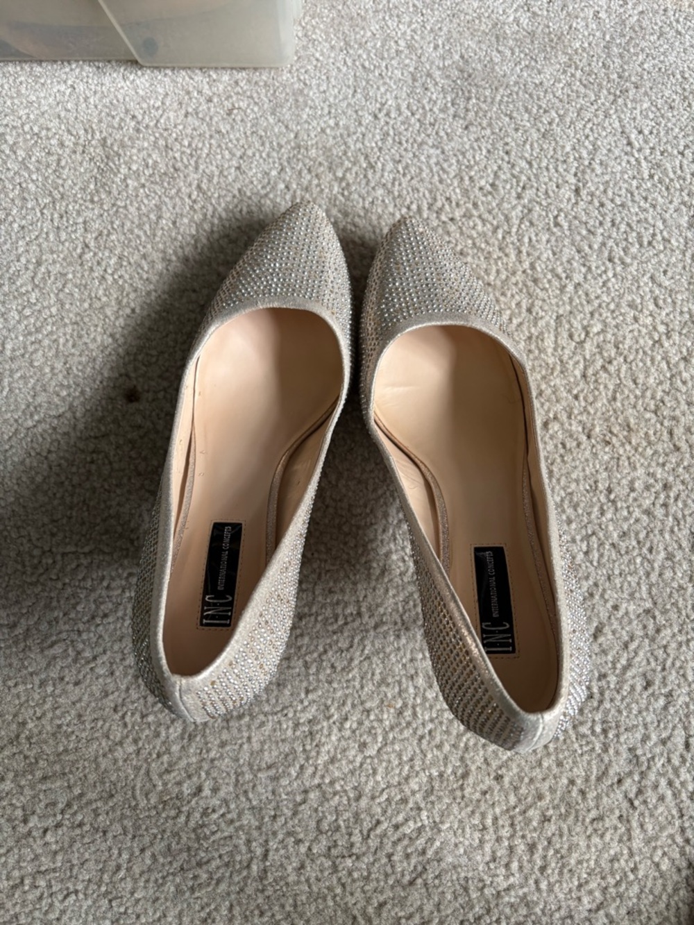 INC International Concepts Champagne Rhinestone Pointed-Toe Flats